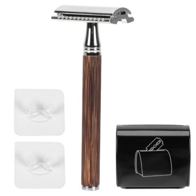 Vintage Manual Shaver Set Double-sided Safety Razor with Silver Handle and Blade Recycling Tin Stand Portable Beard Shaving Tool for Men Grooming
