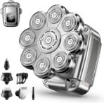 9D Head Shavers for Bald Men, 5 in 1 Detachable Head Shaver with LED Display, IPX7 Waterproof Wet Dry Rechargeable Electric Shavers for Men Grooming Kit for Home & Travel