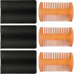 3 Pieces Beard Comb for Men Natural Sandalwood Wooden Mustaches Combs Dual Action Teeth Beard Comb with 3 Pieces Pocket Faux Leather Case for Beards Mustaches(Yellow)