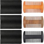 3 Pieces Beard Comb for Men Natural Sandalwood Wooden Mustaches Combs Dual Action Teeth Beard Comb with 3 Pieces Pocket Faux Leather Case for Beards Mustaches(Black, Yellow, Brown)